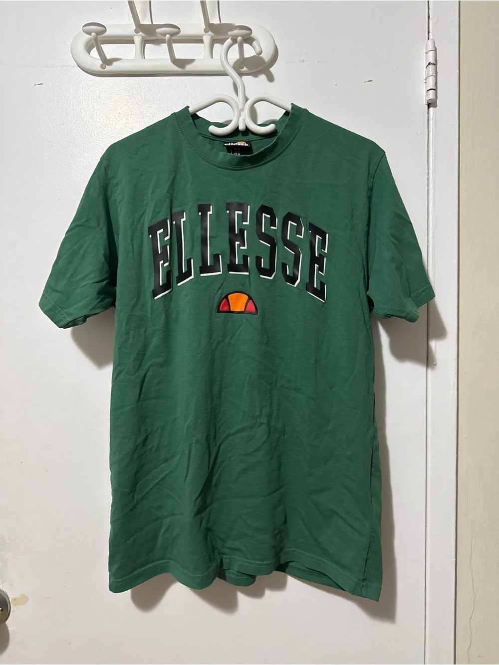 Ellesse Green Logo Short Sleeve Tee with Red-Orange Emblem